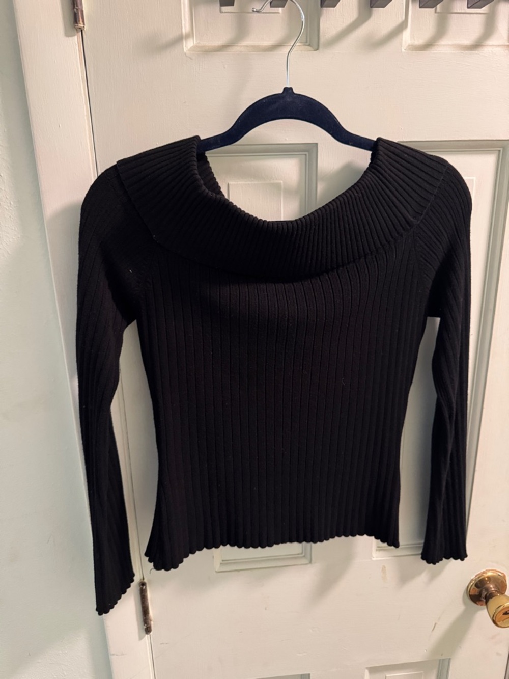 White House Black Market Black Ribbed Off-Shoulder Sweater